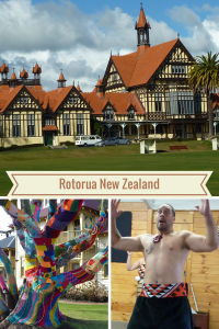 Scenes from Rotorua NZ - museum, tree and Maori dancer
